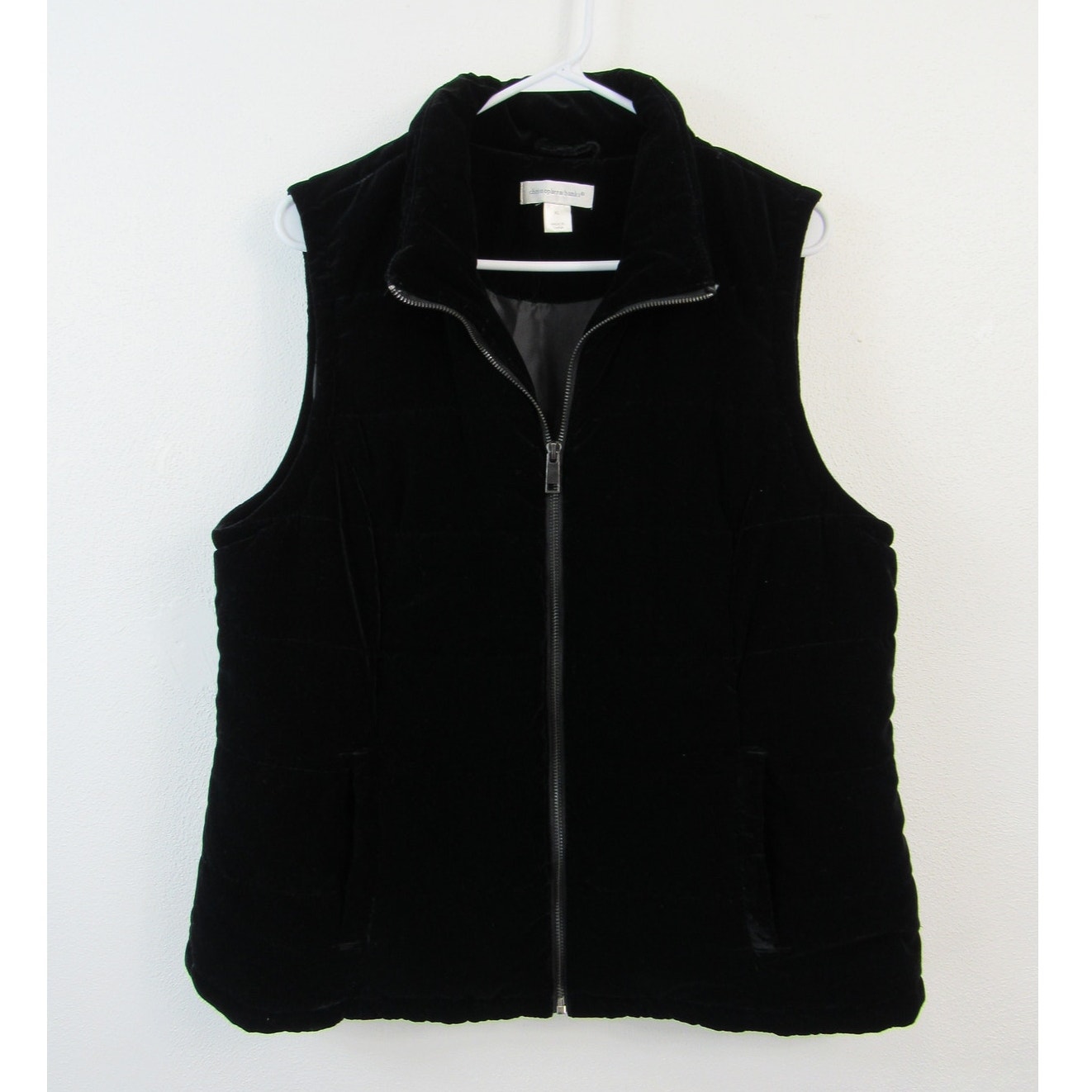 Christopher & Banks Xl Black Velvet Puffer Zipper Vest Contemporary Casual